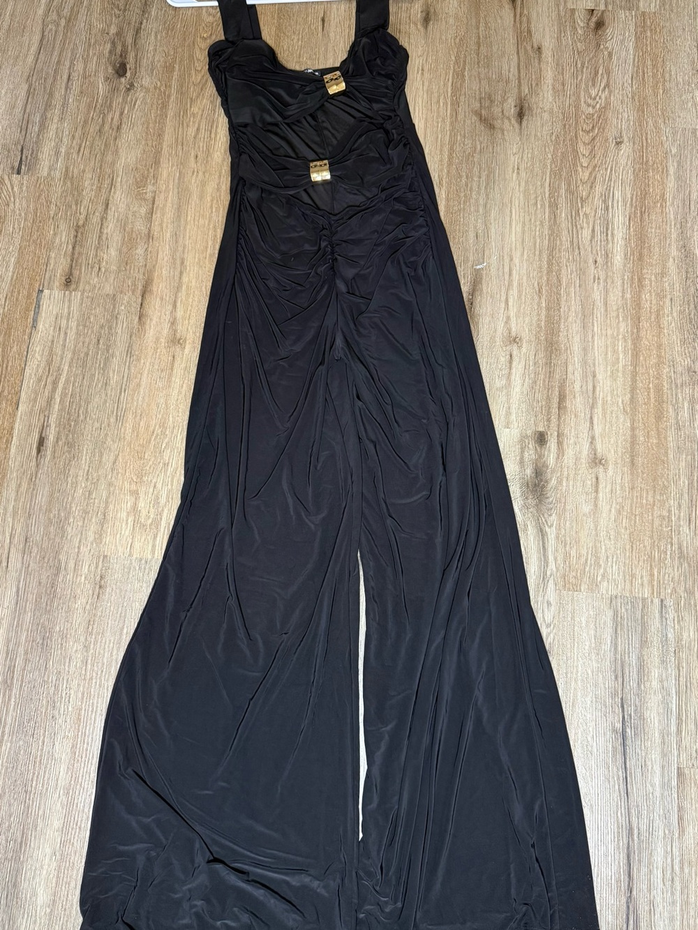 Black Wide-Leg Jumpsuit with Gold Accents